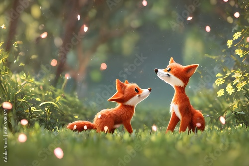 dorable baby red foxes in the forest