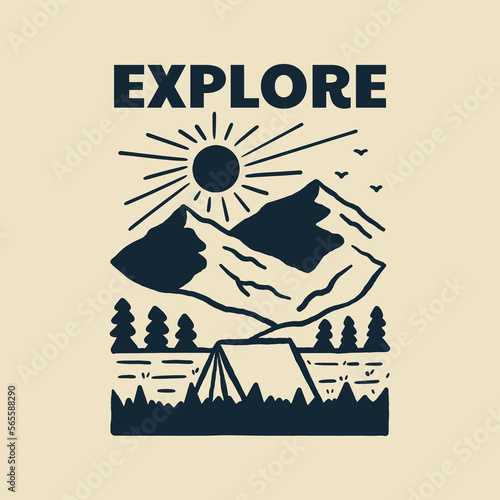 Explore the nature with camping hand drawing vector illustration
