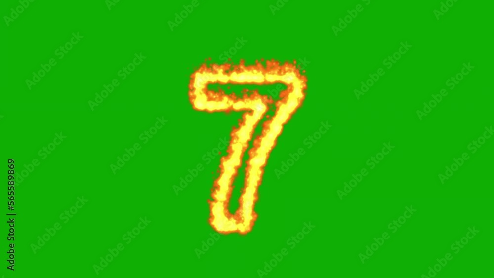 Number 7 with fire effect on green screen background Number 7 with fire effect on green screen background