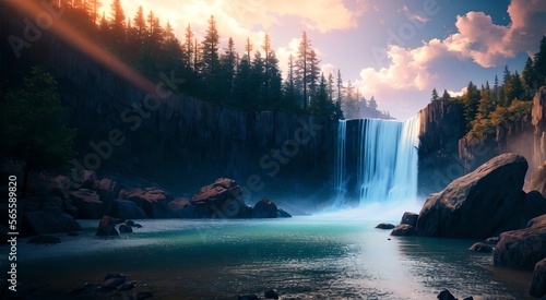 The Power of Flow  A Breathtaking View of Cascading Falls  AI Generated 