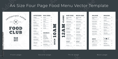 Restaurant cafe menu, template design.
A4 size, Four page food menu template