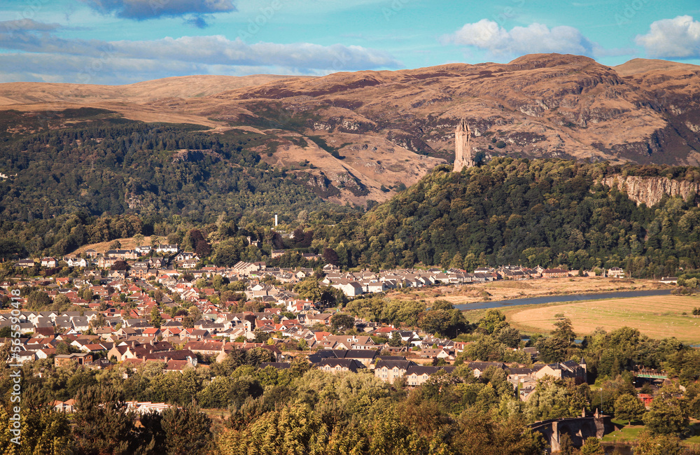 Panorama of Stirling and the William Wallace Monument in autumn