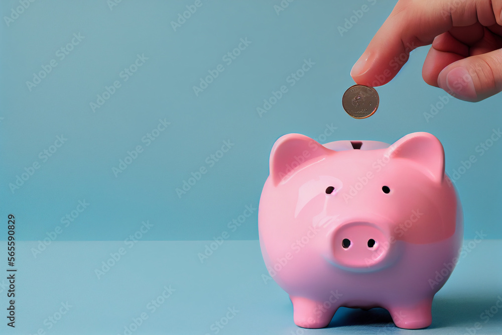 Sparschwein mit Münzen. Finanz- und Geldeinlagenkonzept - Generative Ai 