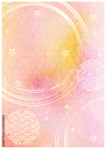 筆模様ピンク和紙背景