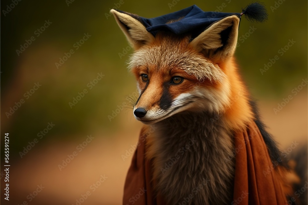 Fototapeta premium A fox wearing a graduation cap and gown | generative AI