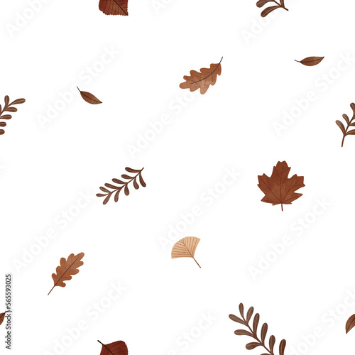 Brown Autumn Fall Leaves Watercolor Seamless Pattern