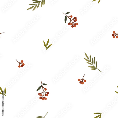 Red Berries Watercolor Seamless Pattern