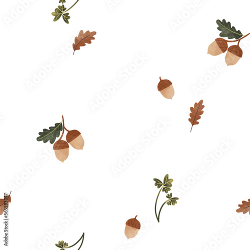 Brown Acorn Autumn Fall Watercolor Seamless Pattern