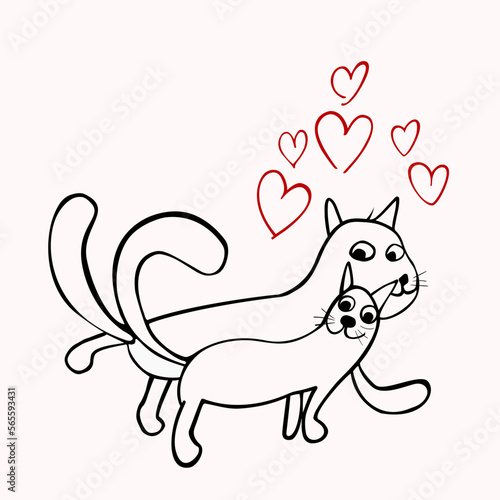  Cute  cats. Spring, Love.  Card love. Vector illustration for the holiday of love - February 14. 