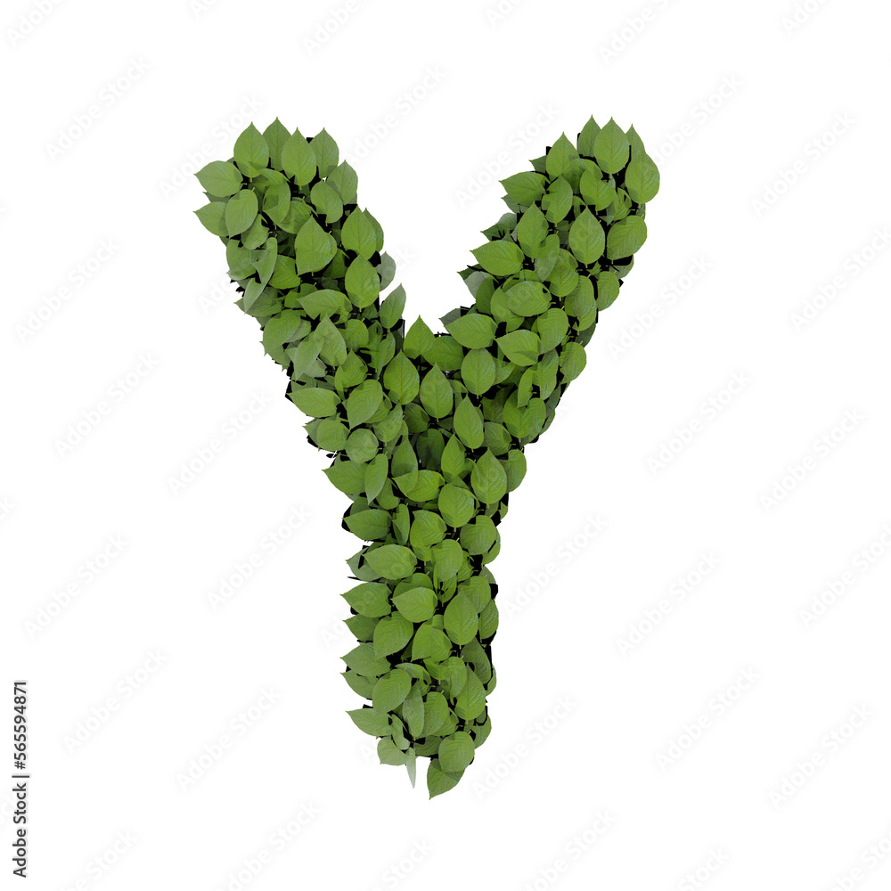 3D alphabet letter made of green leaves isolated on transparent background 3D alphabet letter made of green leaves isolated on transparent background