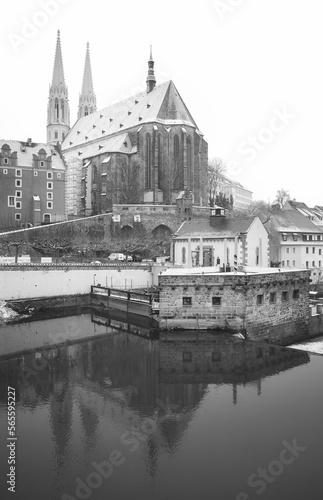 Goerlitz city on the Lusatian Neisse River in winter, Germany.