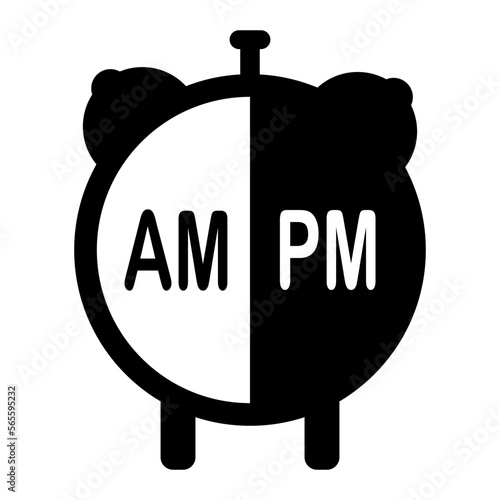 Alarm clock. AM PM icon. Silhouette clock icon on a white background. Vector illustration