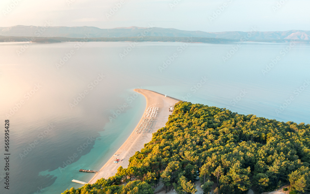 Drone view of the Golden Horn beach on the island of Brac, Croatia