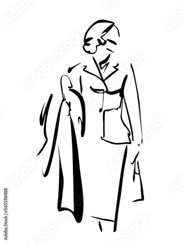 Fashion woman abstract portrait, line art, quick sketch, vector fashion illustration