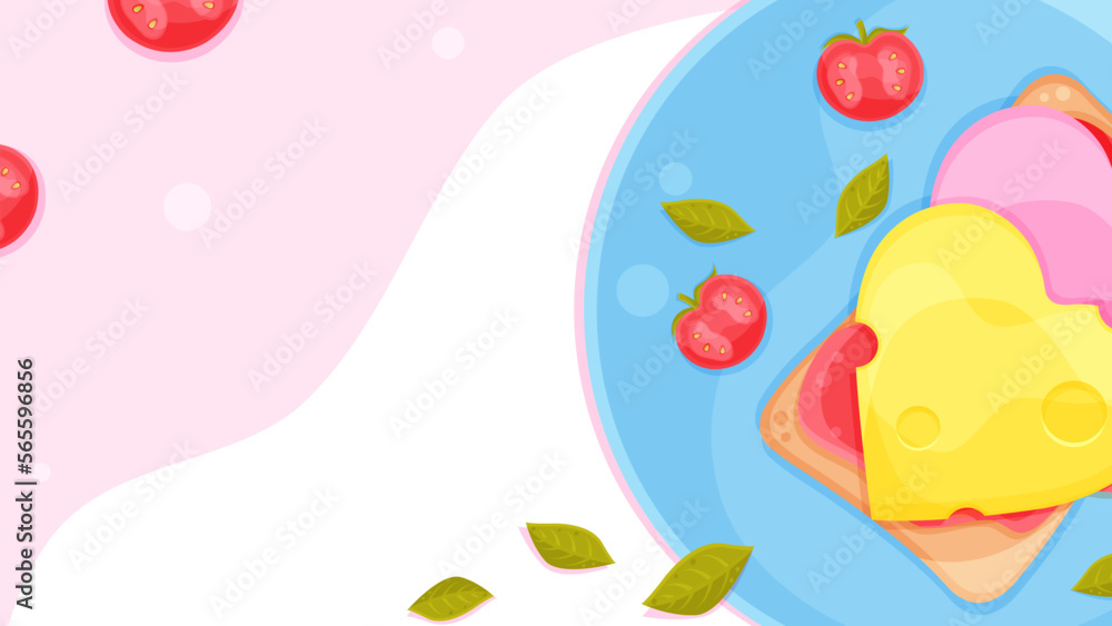 bright vector culinary background, romantic breakfast, cheese and sausage sandwiches, romantic poster bright vector culinary background, romantic breakfast, cheese and sausage sandwiches, romantic poster
