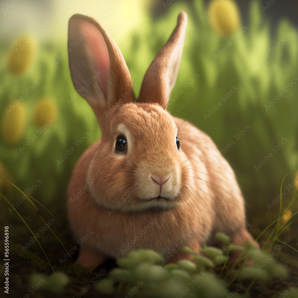 Fototapeta premium Hyper realistic easter bunny with forest background 03