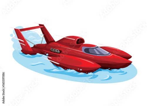 Hydroplane boat racing red cartoon illustration vector
