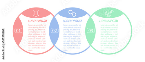 3 stages of development, improvement or training. Infographics with visual action icons for business, finance, project, plan or marketing