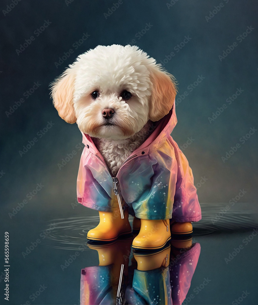 Cute maltipoo dog sitting. Generative AI illustration of puppy wearing