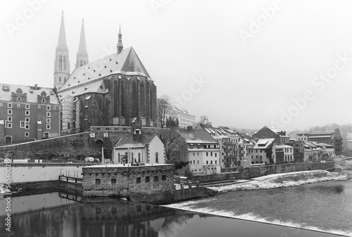 Goerlitz city on the Lusatian Neisse River in winter  Germany.