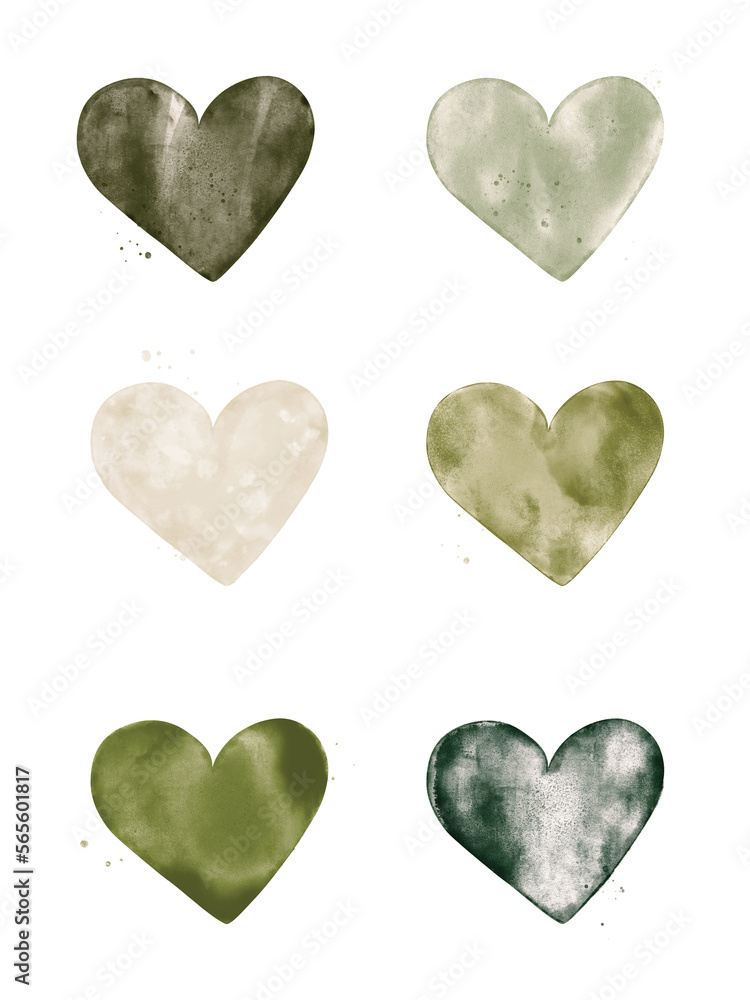 Monochrome hand illustrated watercolor hearts for valentins card ect.