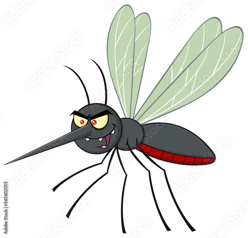 Mosquito Cartoon Character Flying. Hand Drawn Illustration Isolated On Transparent Background photo