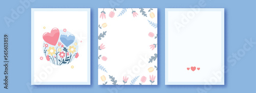 Love Greeting Cards Decorated With Floral, Hearts And Space For Text.