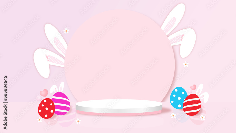Easter 3D room with realistic pedestal podium. Minimal scene for product display presentation. Stage for showcase. Vector geometric design platform. Easter 3D room with realistic pedestal podium. Minimal scene for product display presentation. Stage for showcase. Vector geometric design platform.