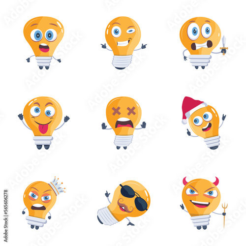 Set of Cute Bulbs Flat Icons 

