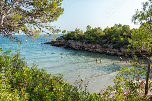 calafatc cove with crystal clear and quiet waters located in tarragona