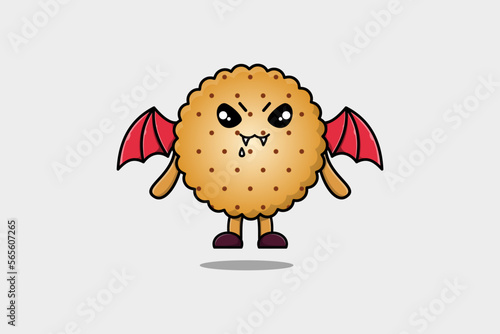 Cute mascot cartoon Cookies character as dracula with wings in cute modern style 