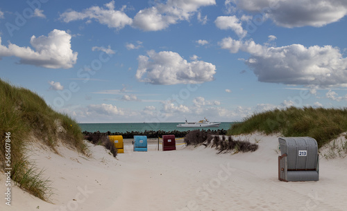 Beach chairs on the beach of island Heligoland. North sea. Germany.