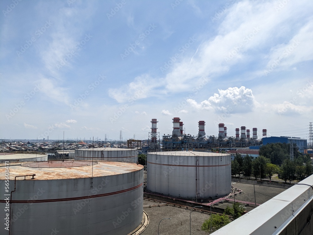 Obraz premium Power plant project with construction work and commissioning plant.
