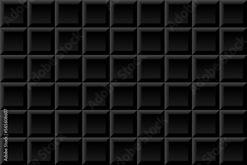 Black metro square tiles seamless background. Subway brick pattern for kitchen, bathroom or outdoor architecture vector illustration. Glossy building interior design tiled material