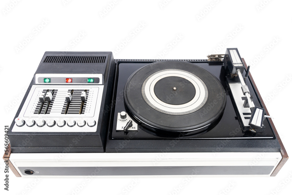 Fototapeta premium Vintage turntable record player with black vinyl