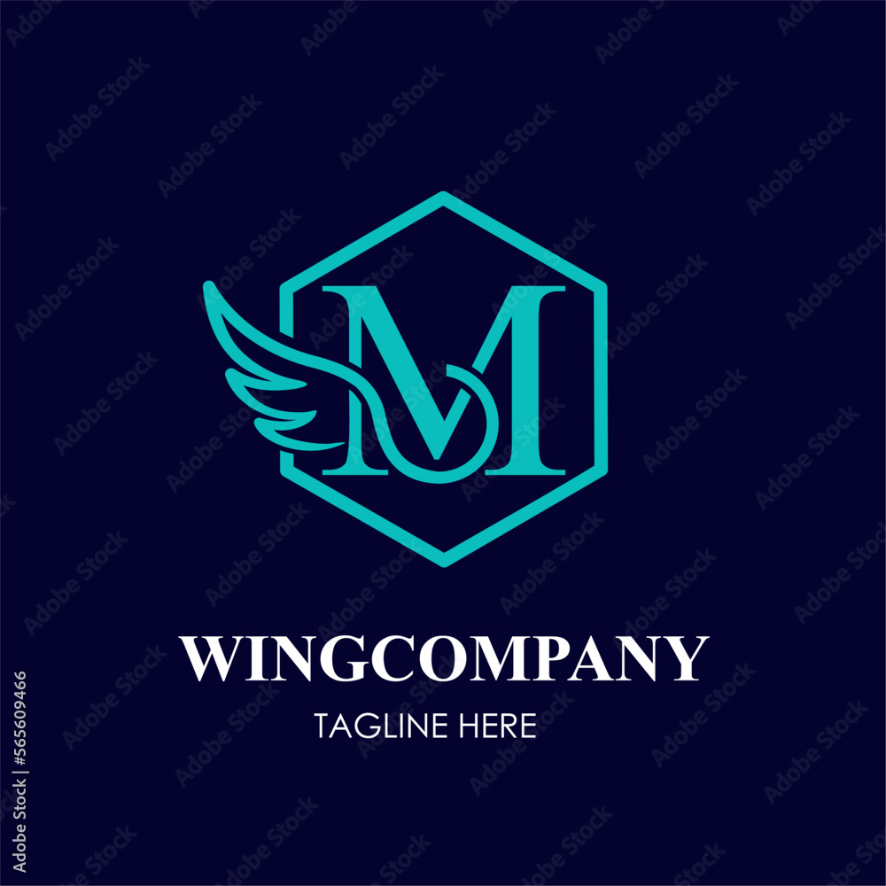 Initial M Letter with Wing Bird in Line Art Style Logo Idea Template ...