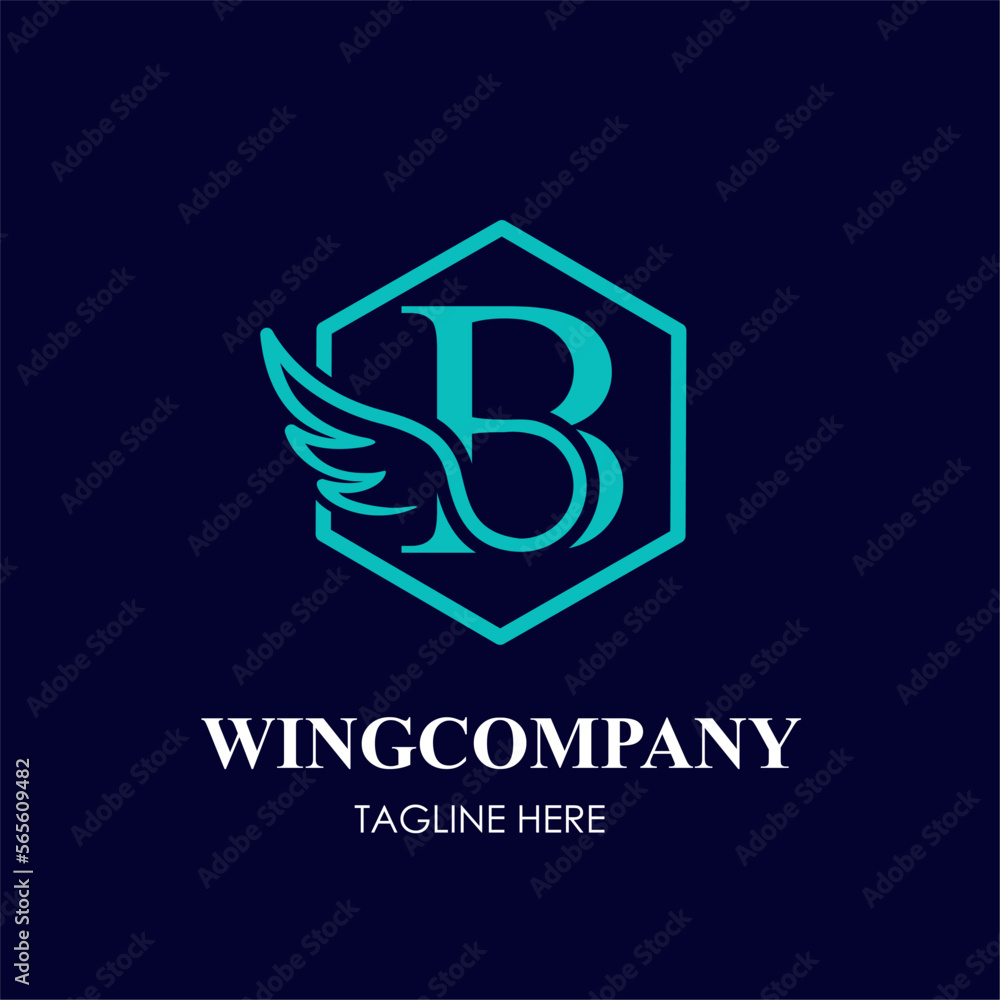 Initial B Letter with Wing Bird in Line Art Style Logo Idea Template Initial B Letter with Wing Bird in Line Art Style Logo Idea Template