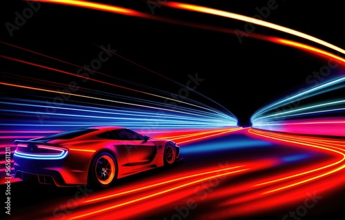 Car street racing neon lights