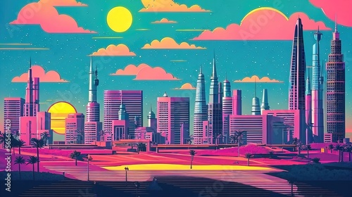 Synthwave futuristic city landscape