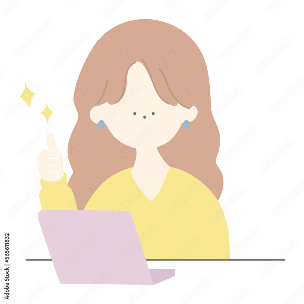 パソコンの操作でアイディアを思いついたかわいいお姉さん線なし塗り パソコンの操作でアイディアを思いついたかわいいお姉さん線なし塗り