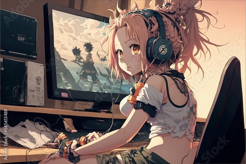 gamer girl with her ascetic pc 