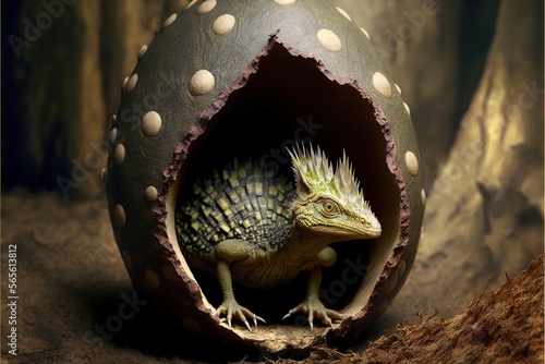  a lizard inside a ball with holes in it's body and a lizard inside it's head, with a hole in the middle.  generative ai photo