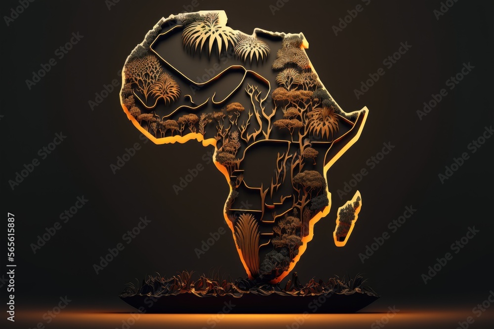 Decorative map of Africa in tribal traditional textures and imagery, created with generative ai - obrazy, fototapety, plakaty 