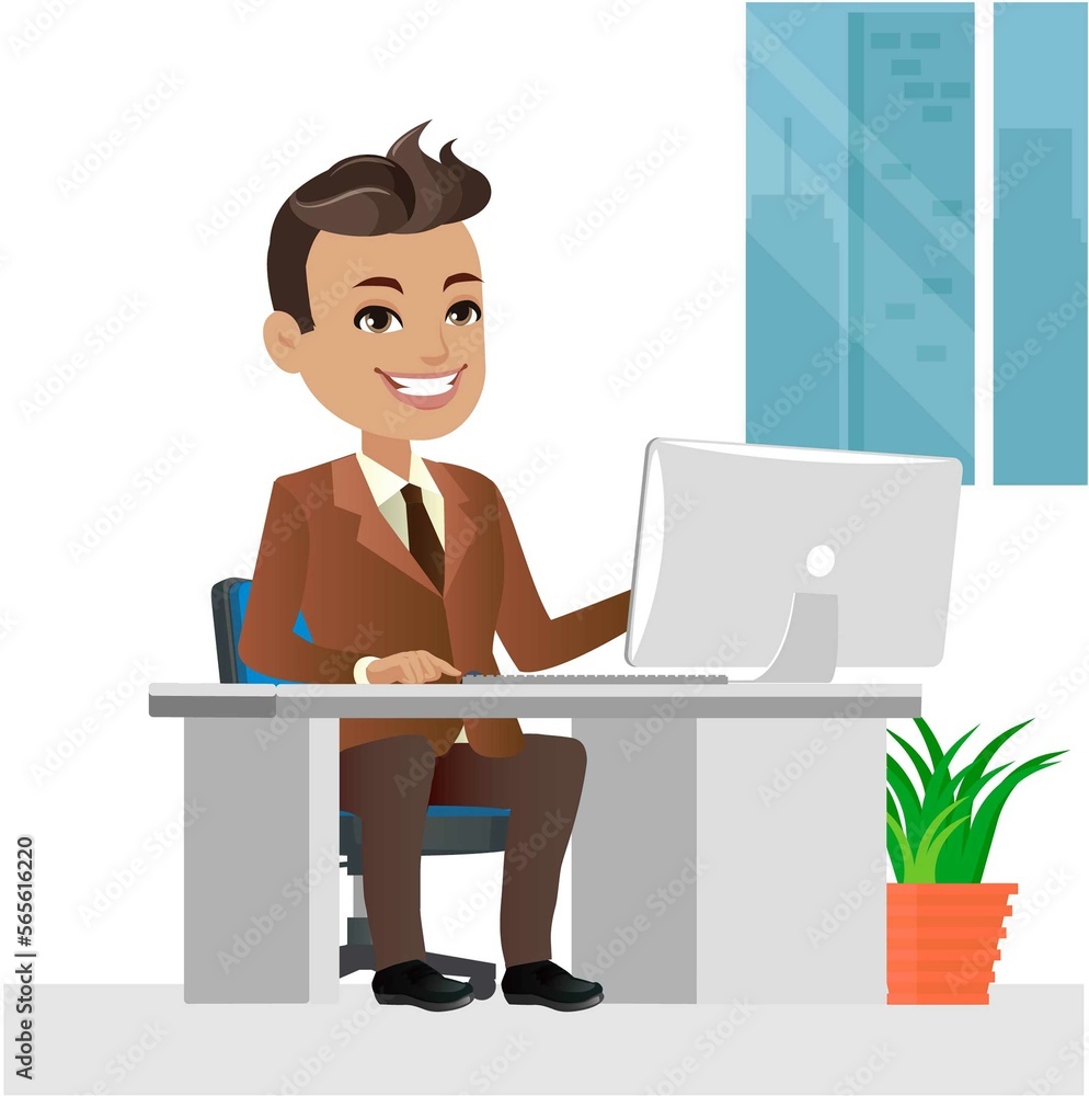 Business people character working on a laptop computer at office desk Business people character working on a laptop computer at office desk