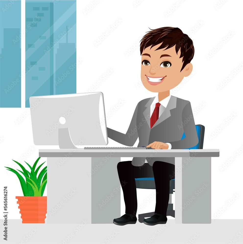 Business people character working on a laptop computer at office desk Business people character working on a laptop computer at office desk