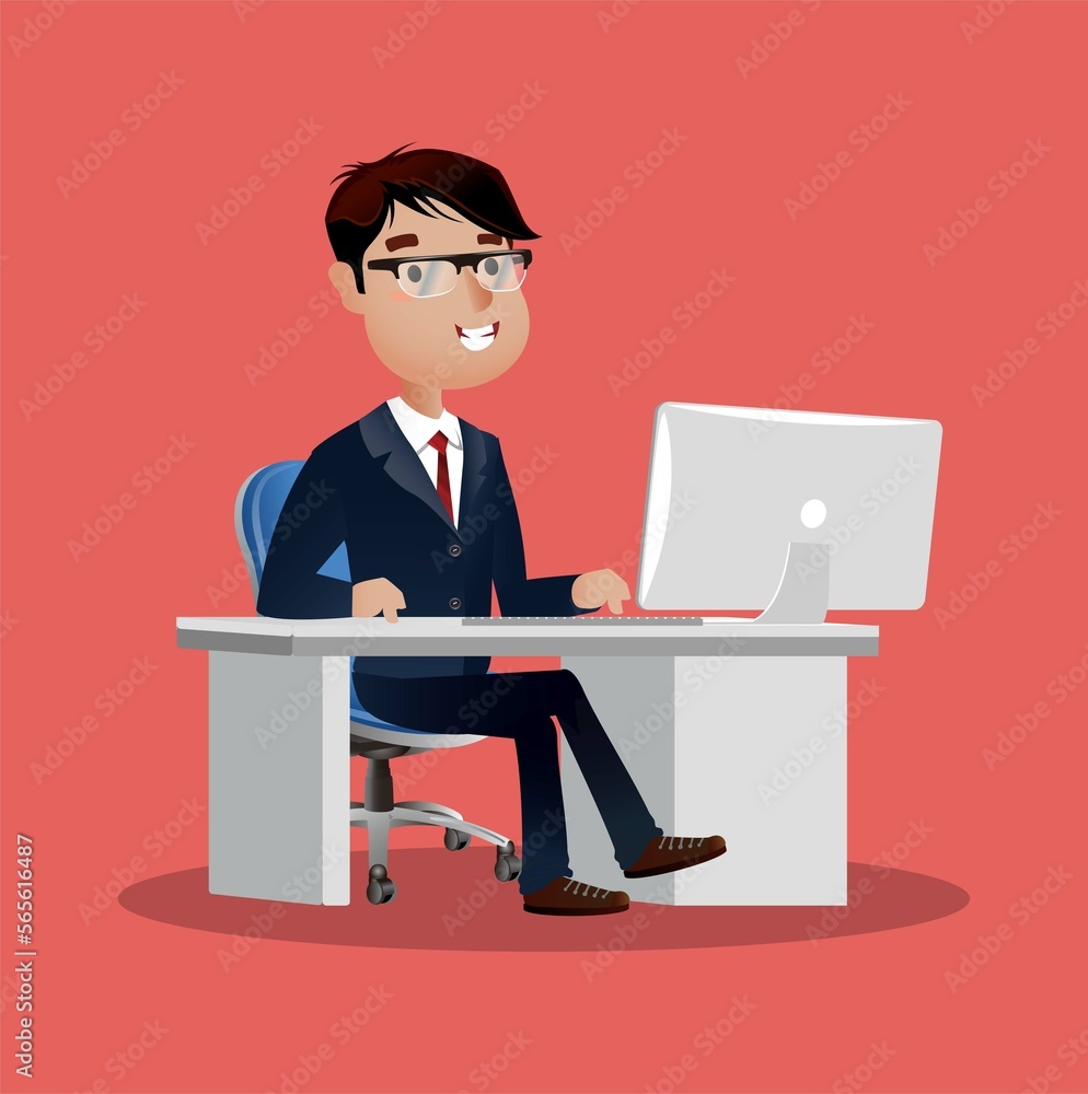 Business people character working on a laptop computer at office desk Business people character working on a laptop computer at office desk
