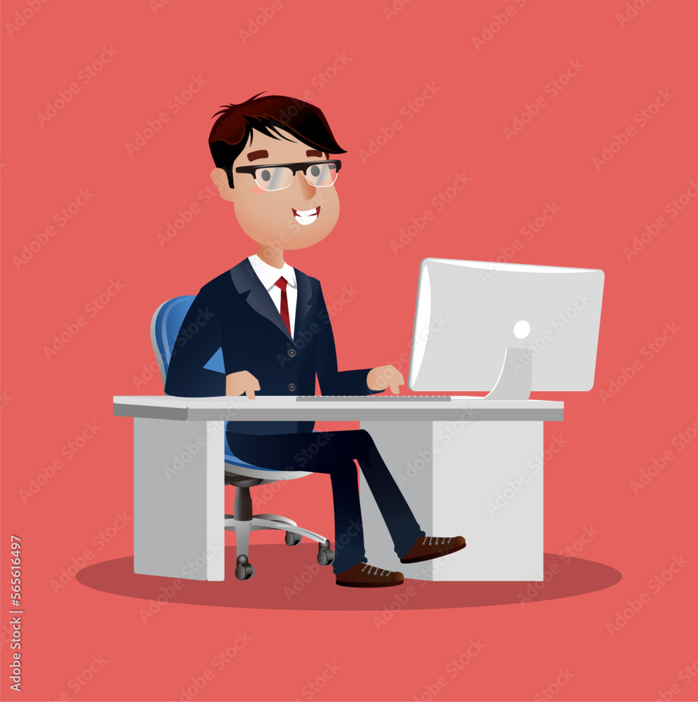 Business people character working on a laptop computer at office desk Business people character working on a laptop computer at office desk