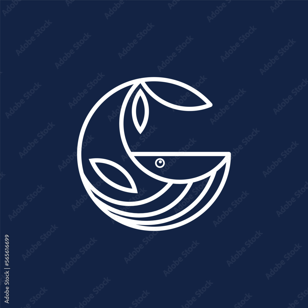Whale creative logo round line art vector Whale creative logo round line art vector