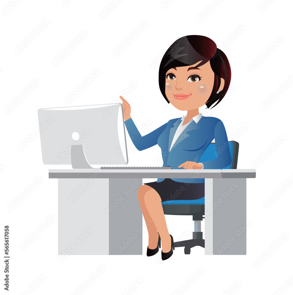 Business people character working on a laptop computer at office desk Business people character working on a laptop computer at office desk