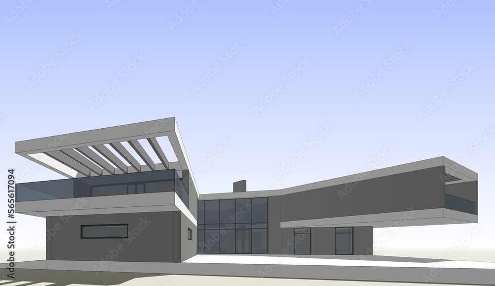 Fototapeta premium Modern house architectural 3d rendering